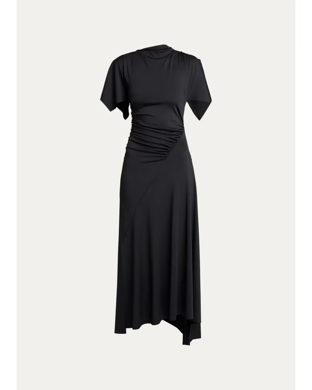 Blousey Asymmetric Short-Sleeve Midi Dress