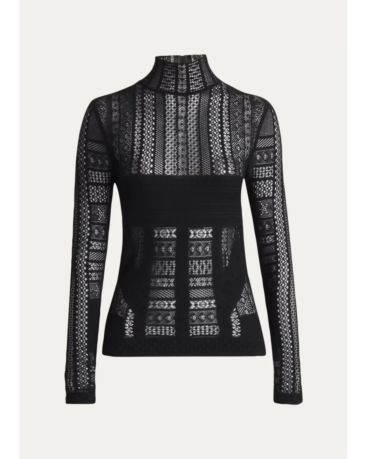 Mixed Lace Long-Sleeve Turtleneck Top by McQueen