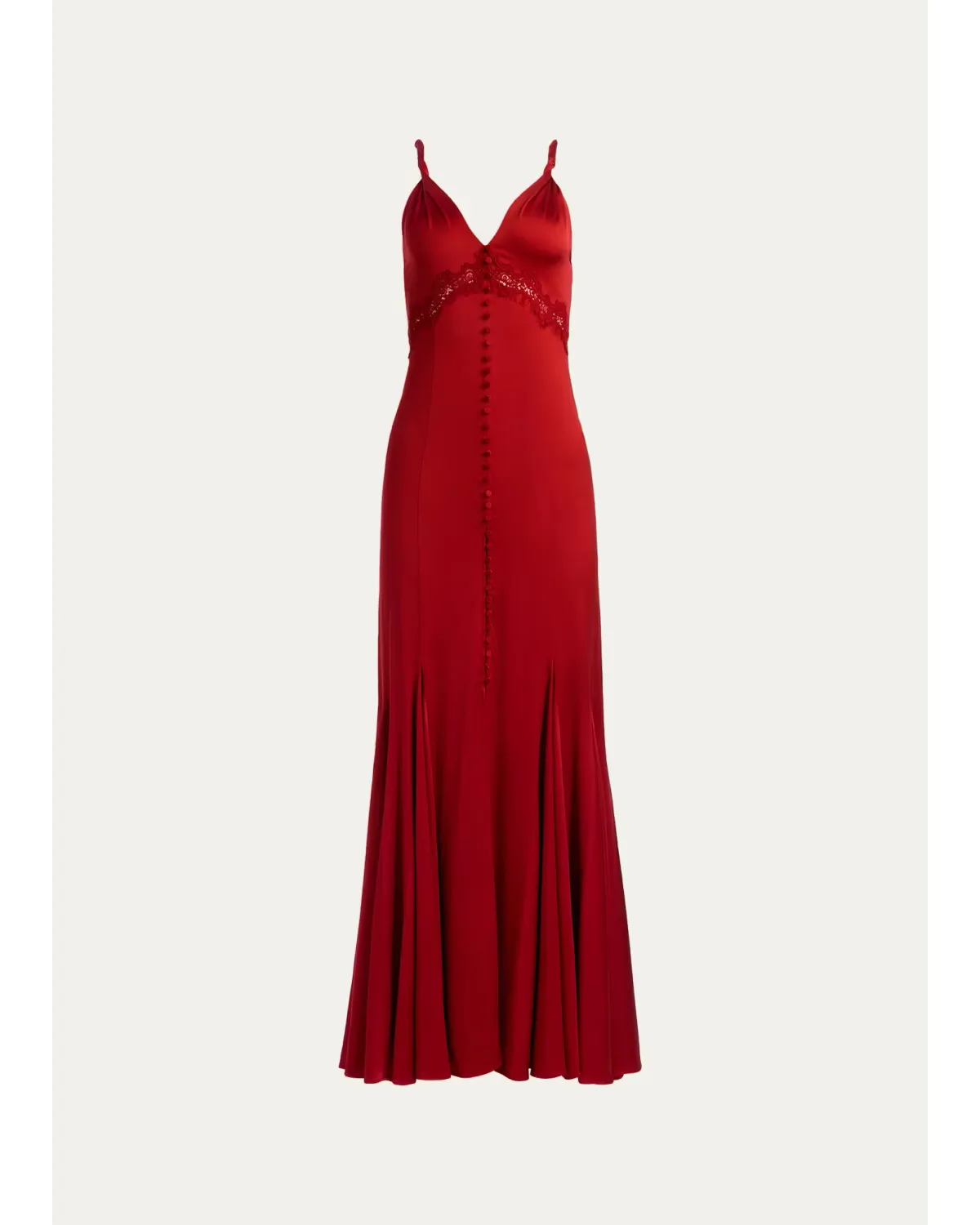 Nisa Cutaway Lace-Trim Satin Gown by Alice + Olivia