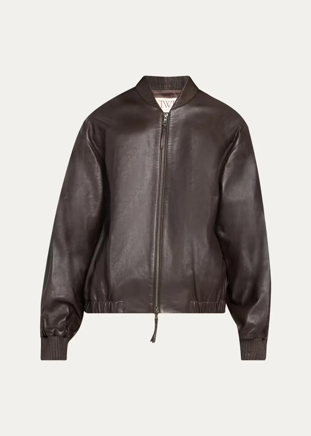 Bubble-Hem Leather Bomber Jacket