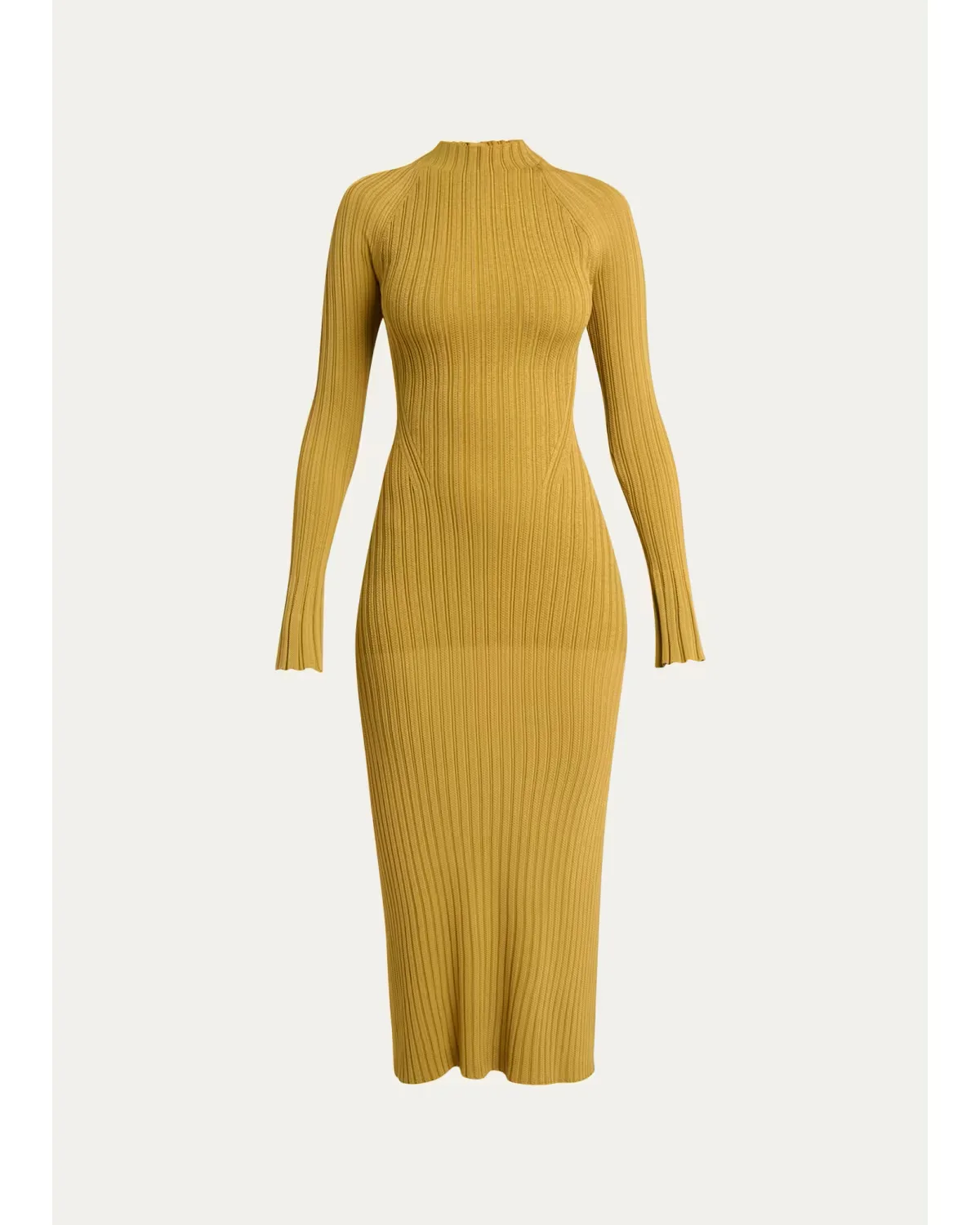 Roux Mock-Neck Long-Sleeve Rib Midi Dress