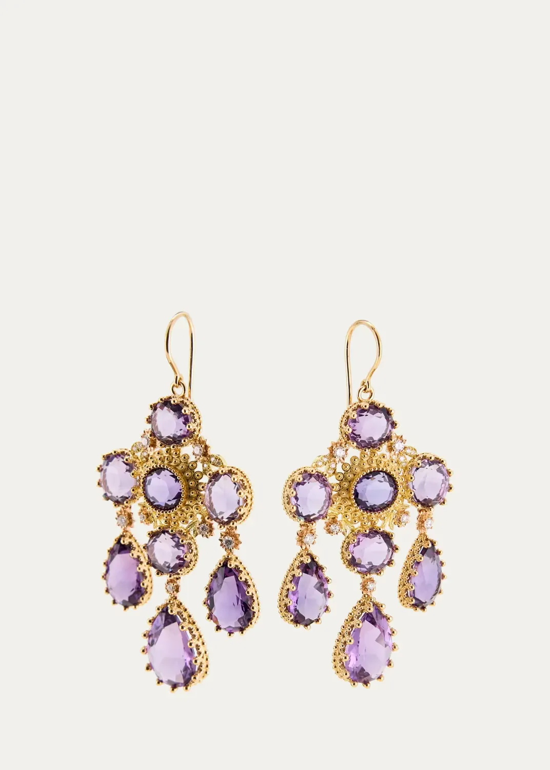 18K Yellow Gold Pierreries Purple Girandole Earrings by Mellerio