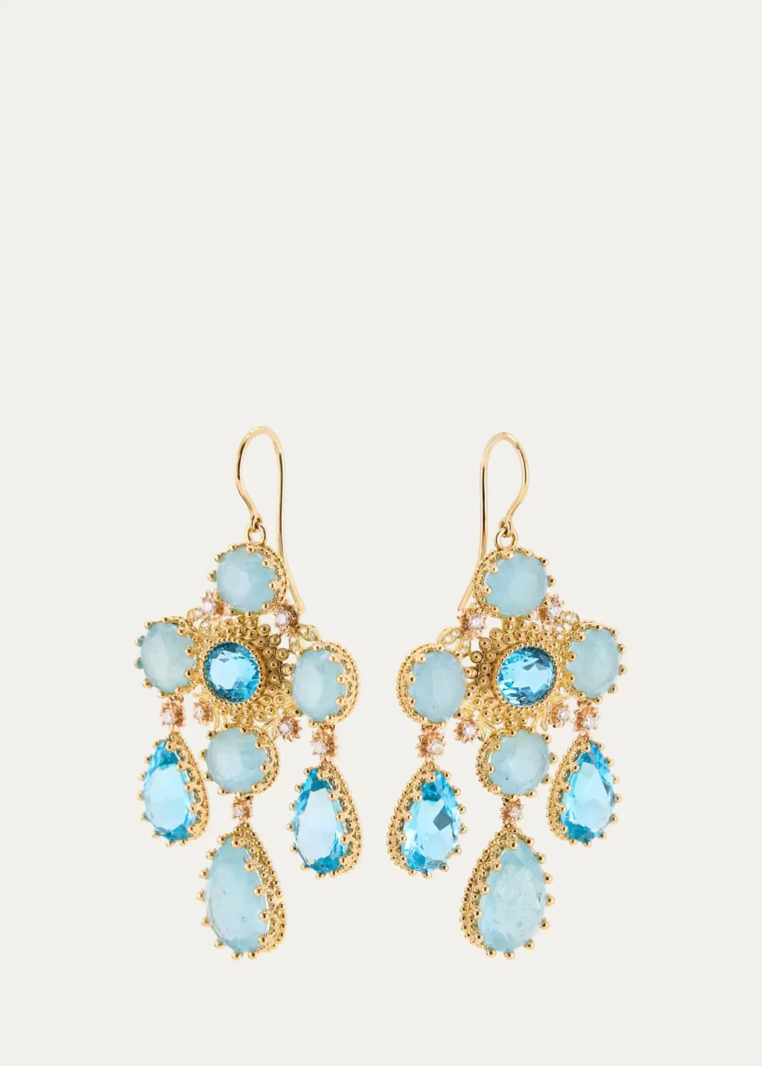 18K Yellow Gold Pierreries Blue Girandole Earrings by Mellerio