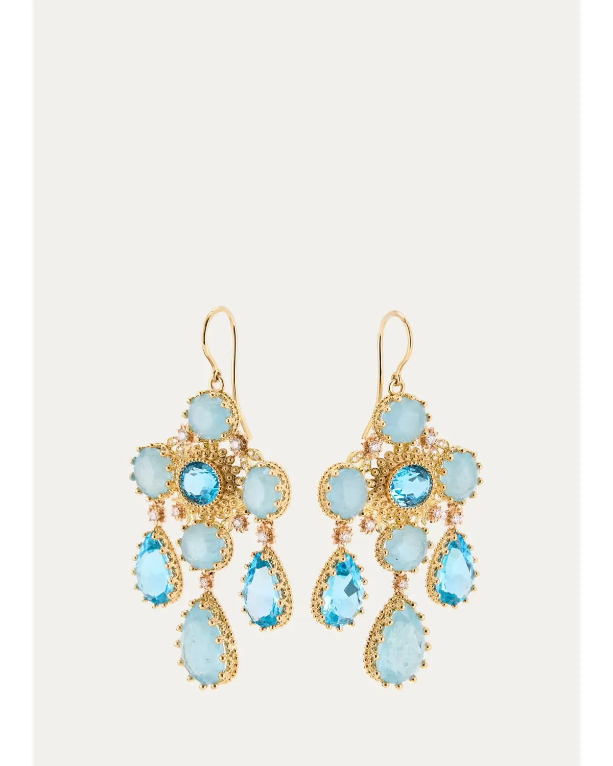 18K Yellow Gold Pierreries Blue Girandole Earrings