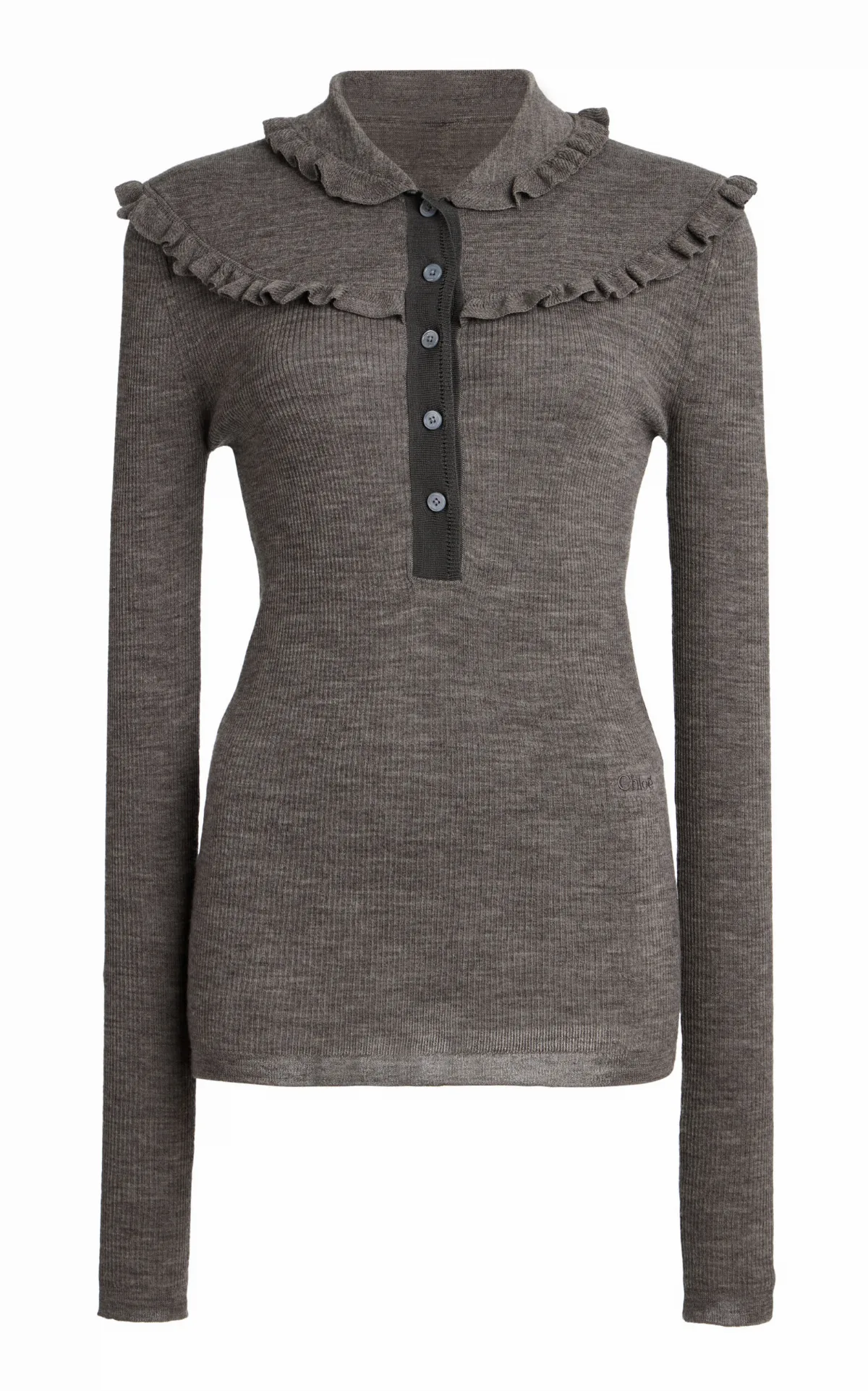Fitted Superfine Wool Knit Henley Shirt by Chloé