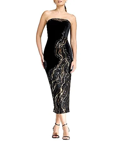 Viviana Velvet Strapless Midi Dress