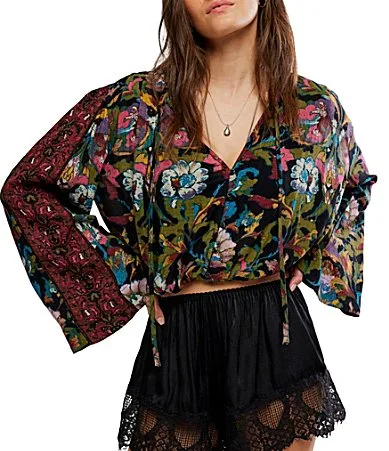 Juliette Mix Printed V-Neck Long Sleeve Blouse by Free People