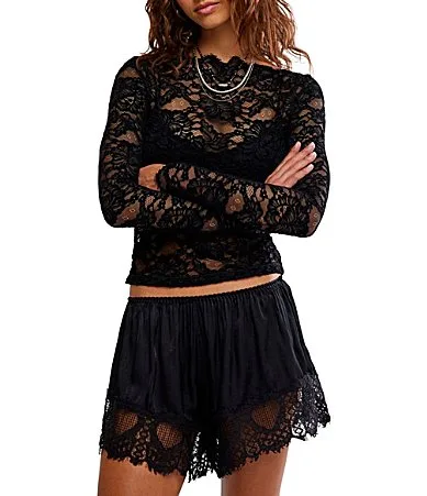 Raising Eyebrows Floral Lace Boat Neck Long Sleeve Top by Free People