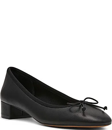 Steffi Leather Bow Block Heel Ballet Pumps by Steve Madden