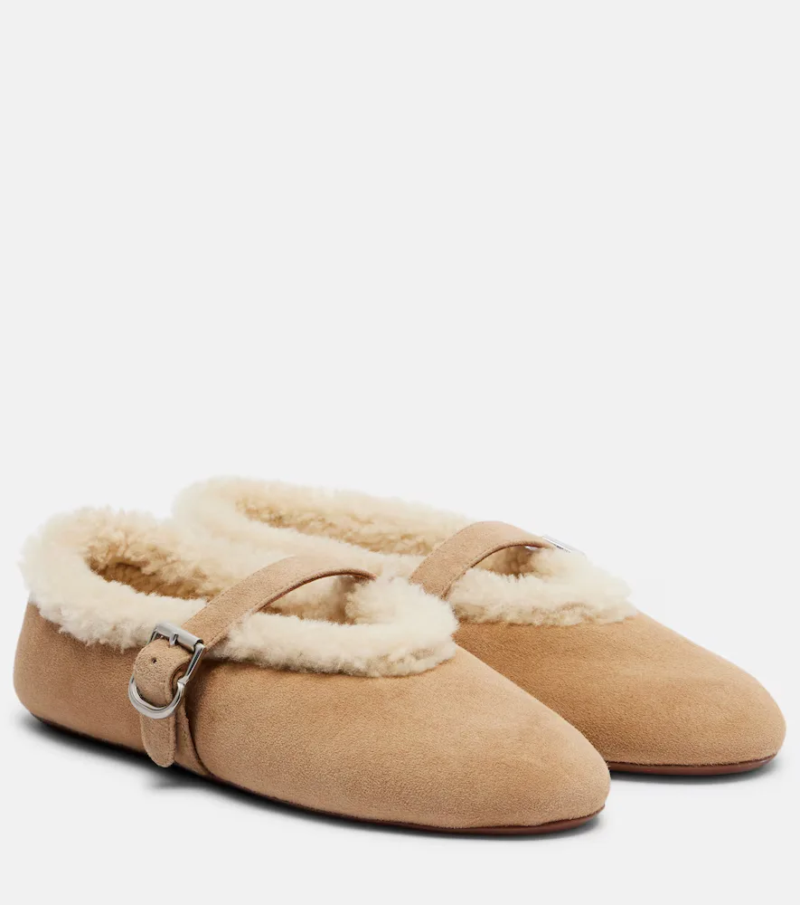 Shearling-Lined Suede Ballet Flats by Alaia