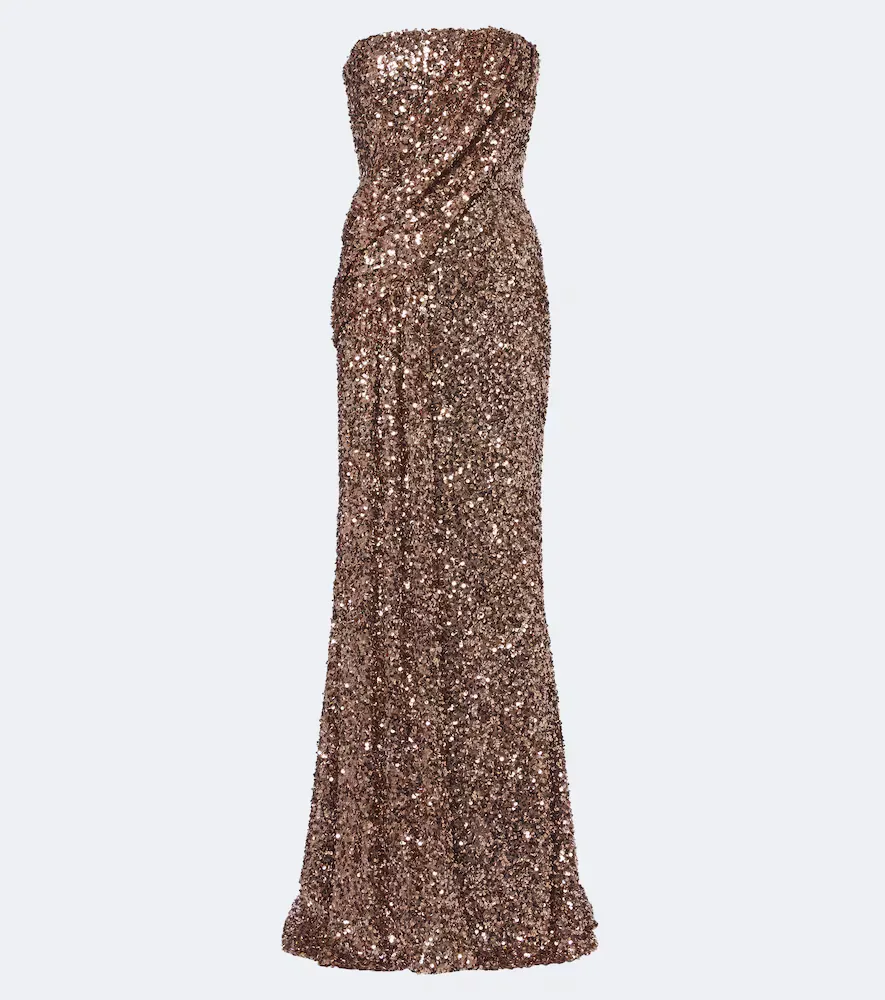 Sequined Strapless Bustier Gown