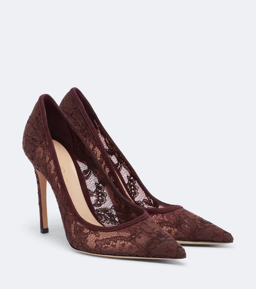 Claudia Suede-Trimmed Lace Pumps by Gianvito Rossi