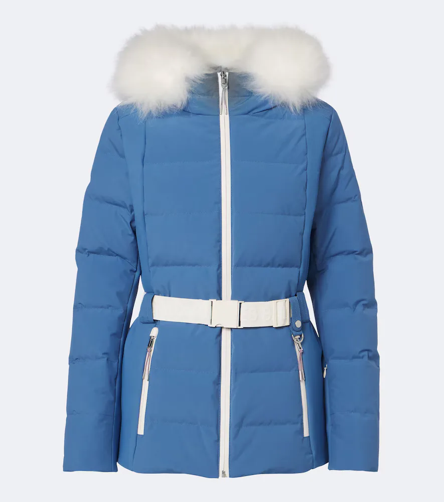 Belted Shearling-Trimmed Ski Jacket
