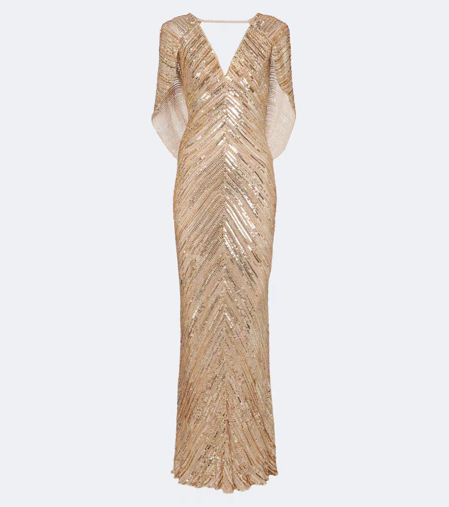 Fiore Sequined Caped Gown