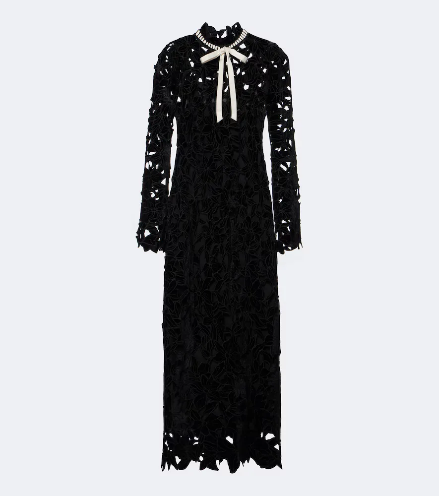 Thiora Velvet Guipure Lace Midi Dress by Simkhai