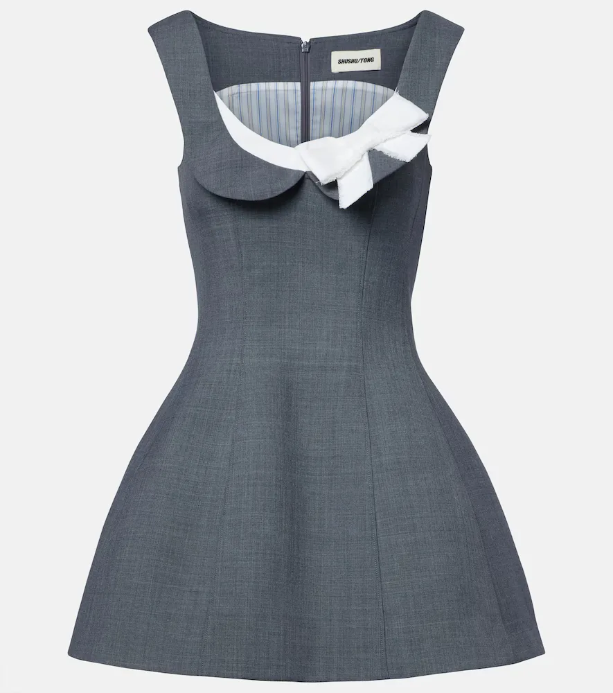 Bow-Detail Twill Minidress by Shushutong