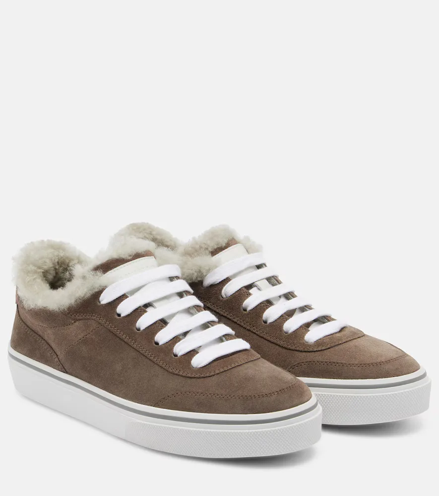 Monili Shearling-Trimmed Suede Sneakers by Brunello Cucinelli