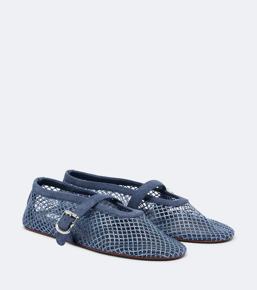 Embellished Fishnet Mary Jane Flats
