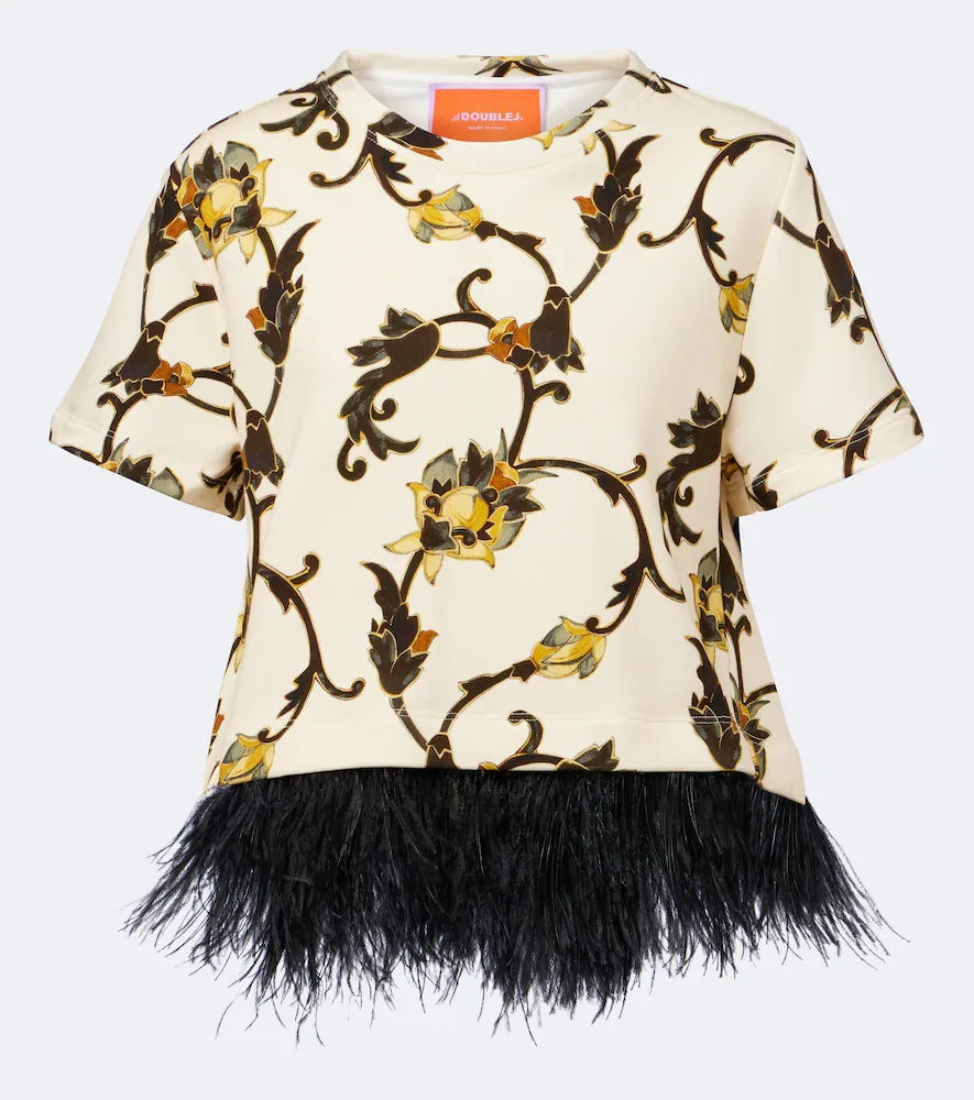 La Scala Fringed Printed Cotton T-Shirt by La Doublej