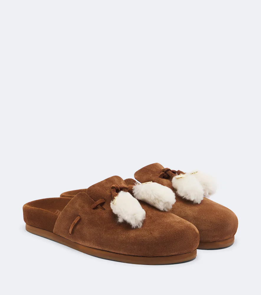 Lasi Shearling-Trimmed Suede Mules by Ancient Greek Sandals