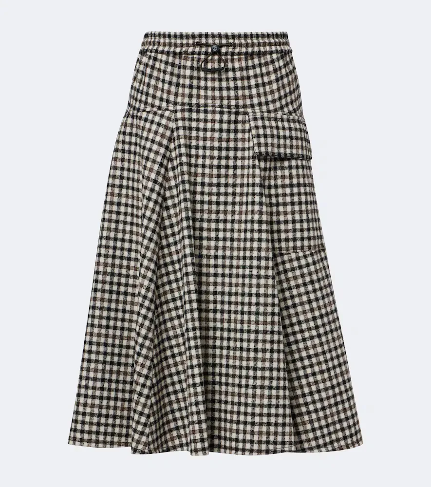 Checked Alpaca and Wool-Blend Midi Skirt by Brunello Cucinelli