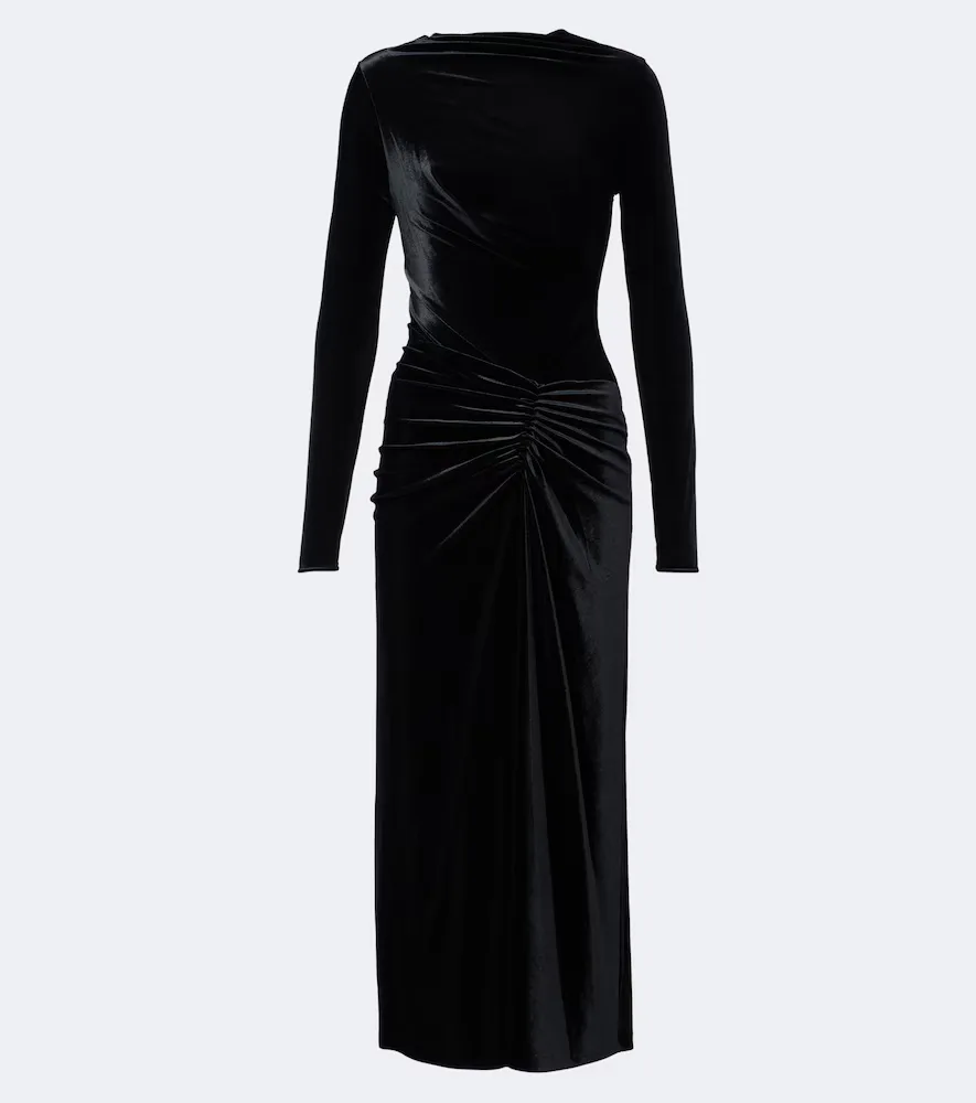 Ferrera Gathered Velvet Midi Dress