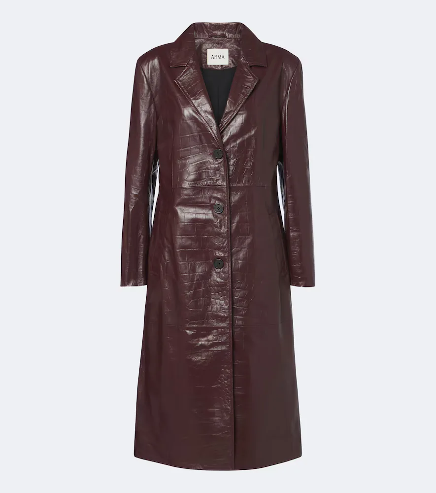 Aisa Croc-Effect Leather Coat by Arma