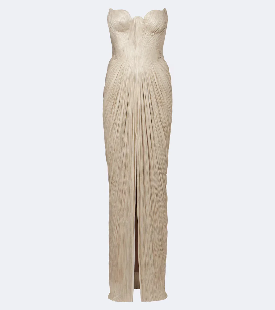 Jasleen Pleated Silk Bustier Gown