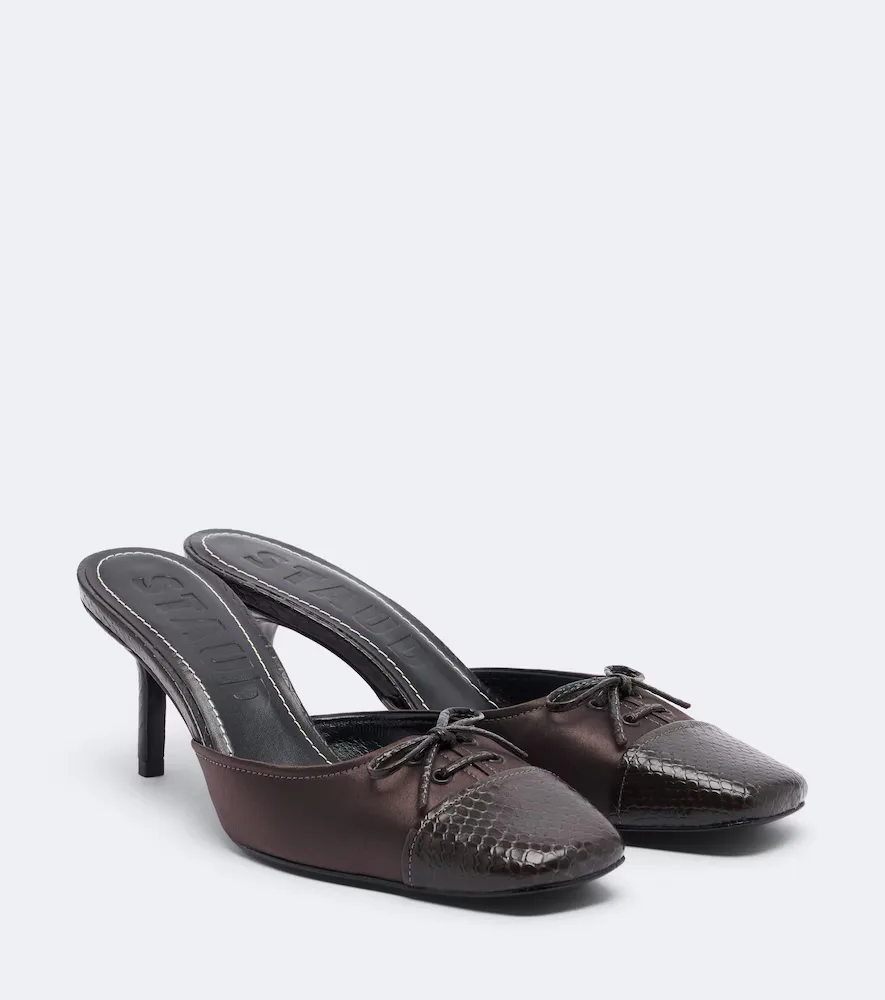 Faye Leather-Trimmed Satin Mules by STAUD