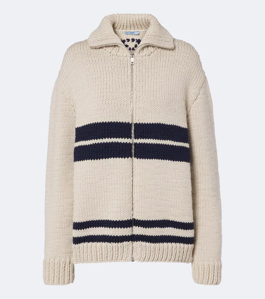 Striped Wool Zip-Up Cardigan by Prada