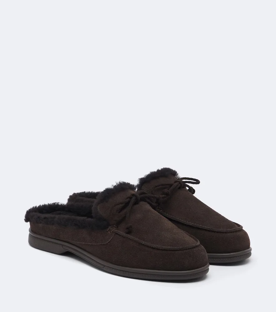 Shearling-Lined Suede Mules by Yves Salomon