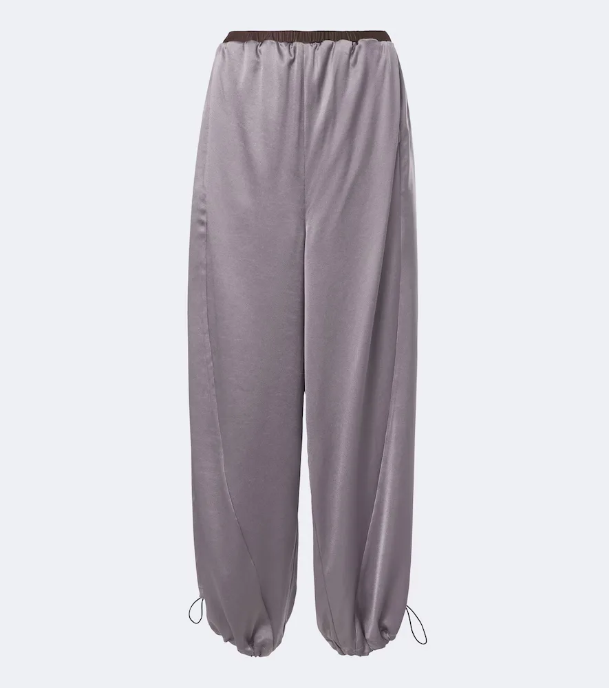 Leather-Trimmed Satin Wide-Leg Pants by Jacques Wei
