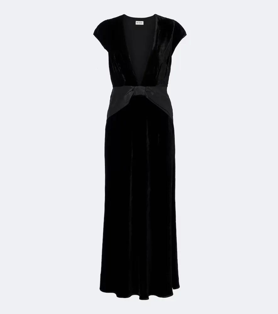 Arlette Draped Velvet Midi Dress by RIXO