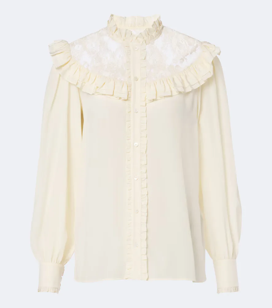 Lace-Trimmed Silk Crpe De Chine Blouse by Chloé