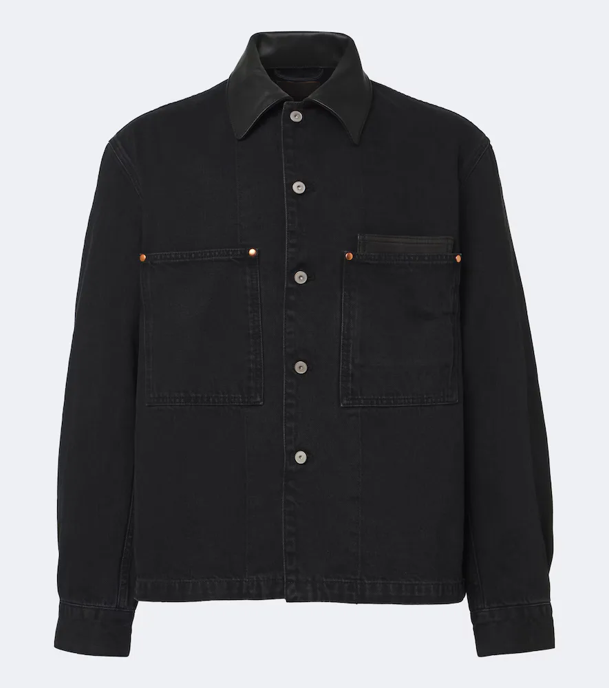 Leather-Trimmed Denim Overshirt