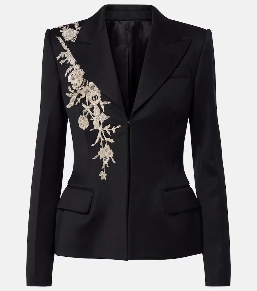 Beaded Embroidered Wool Blazer by Mcqueen