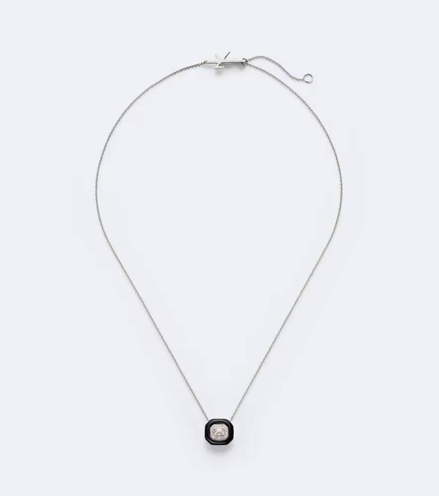 Oui 18kt White Gold and Enamel Pendant Necklace with Diamonds by Nikos Koulis
