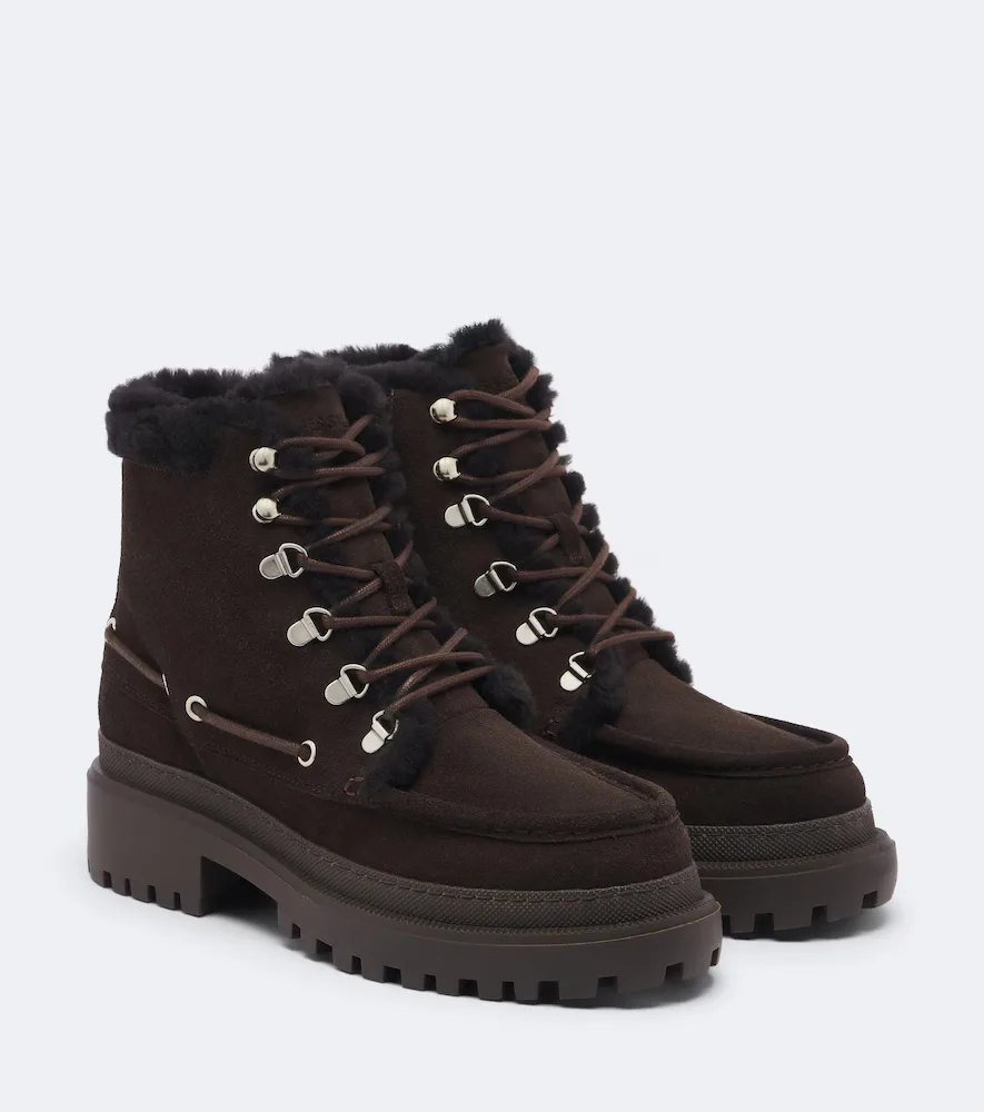 Shearling-Lined Suede Lace-Up Boots by Yves Salomon