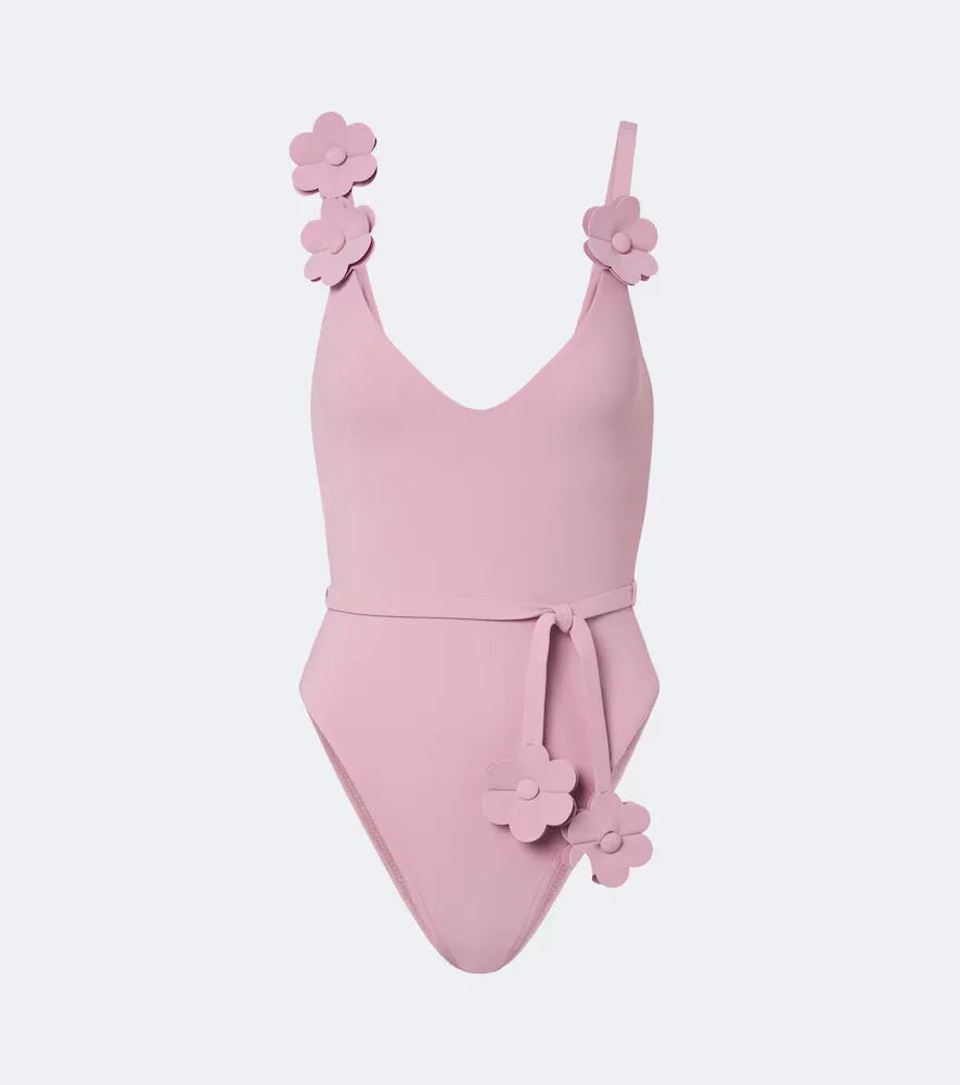Juliet Belted Floral-Appliqu Swimsuit by Karla Colletto