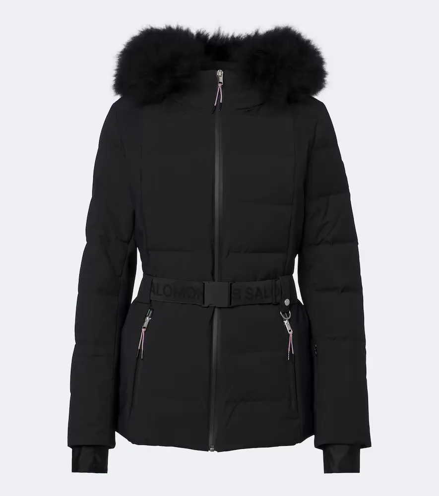 Belted Shearling-Trimmed Ski Jacket