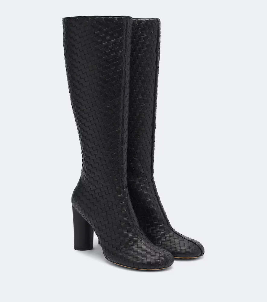 Cherry Intrecciato Leather Knee-High Boots by Bottega Veneta
