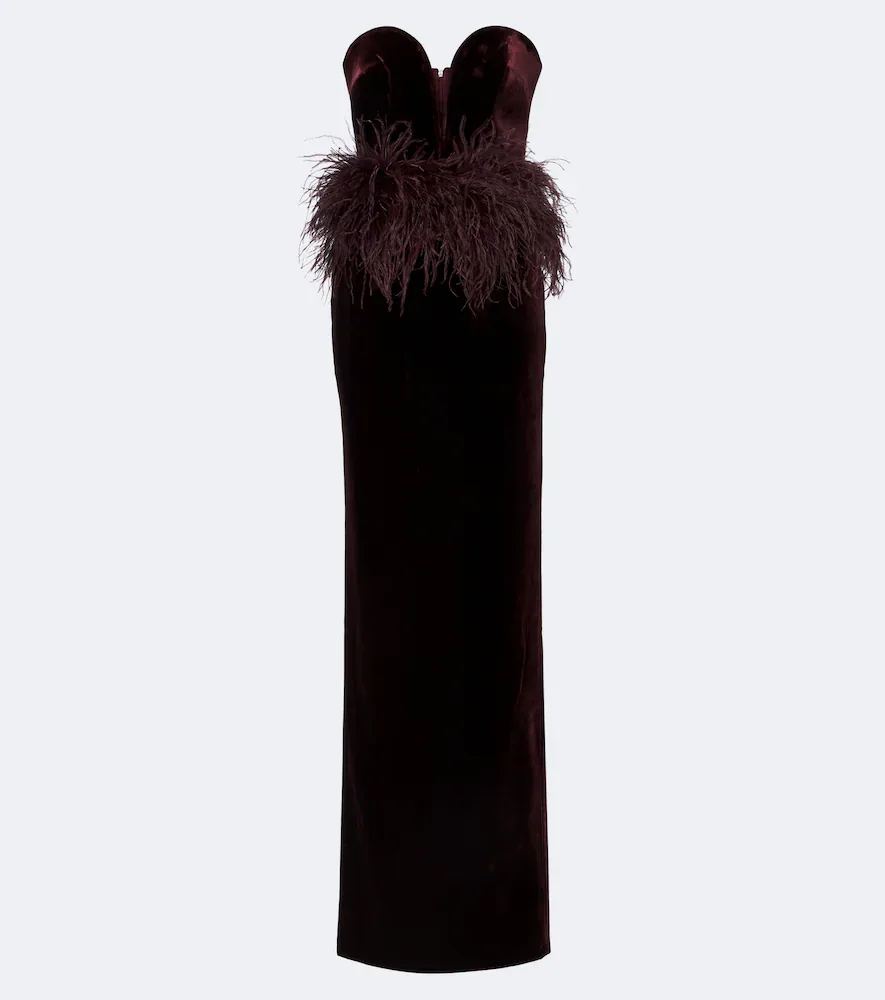 Feather-Trimmed Velvet Bustier Gown by The New Arrivals Ilkyaz Ozel