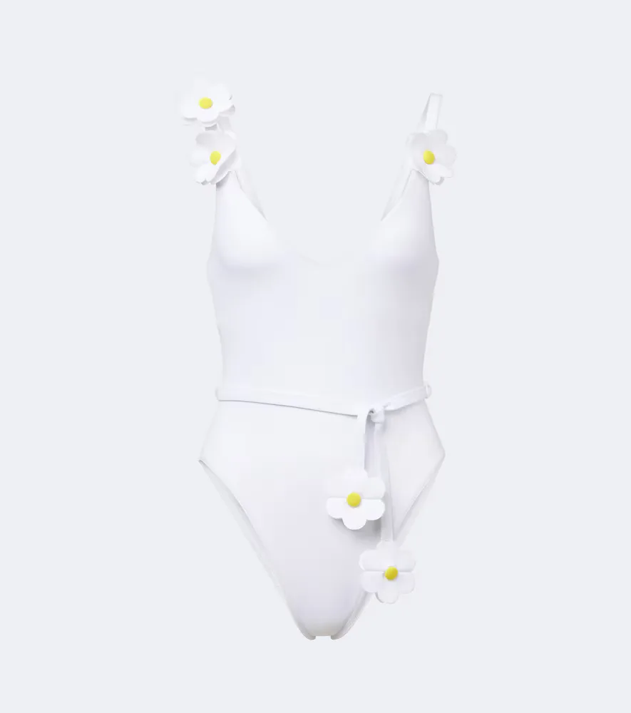 Juliet Belted Floral-Appliqué Swimsuit by Karla Colletto