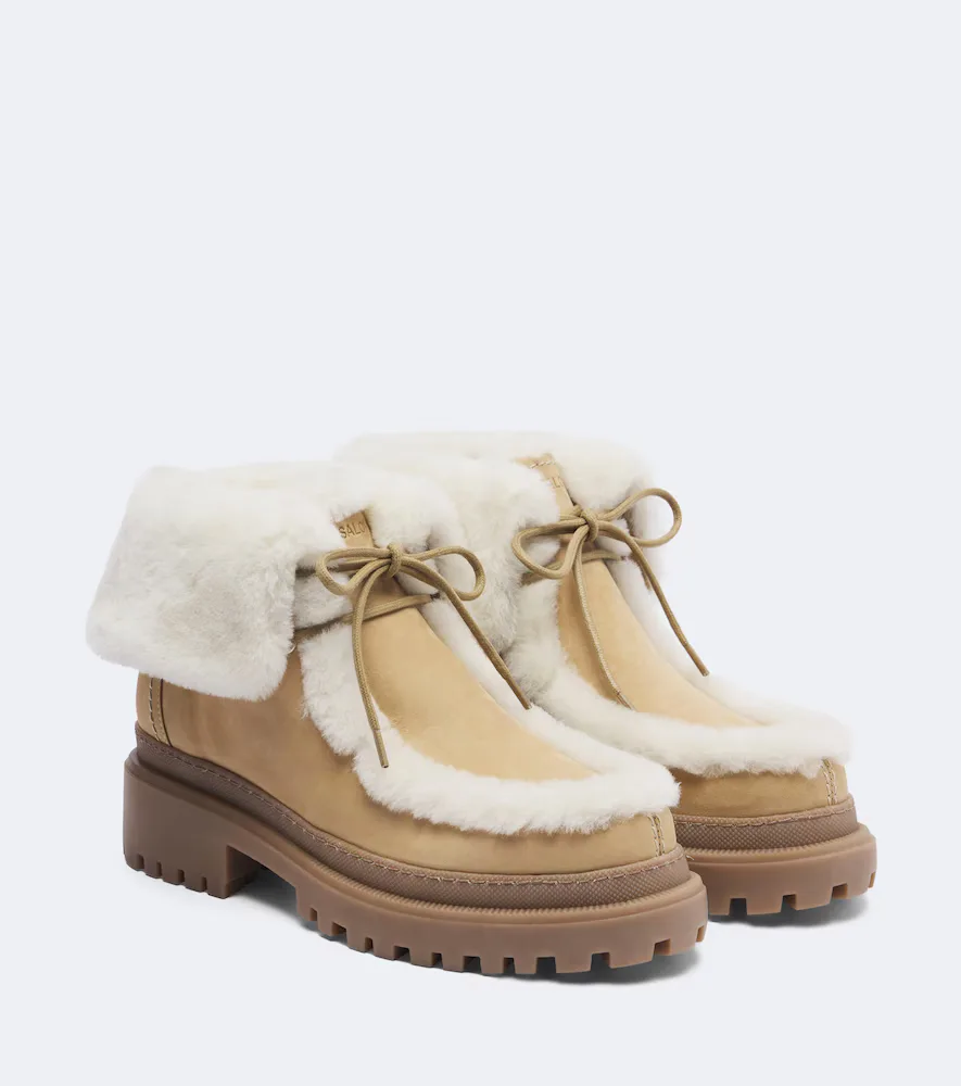 Shearling-Lined Suede Ankle Boots by Yves Salomon