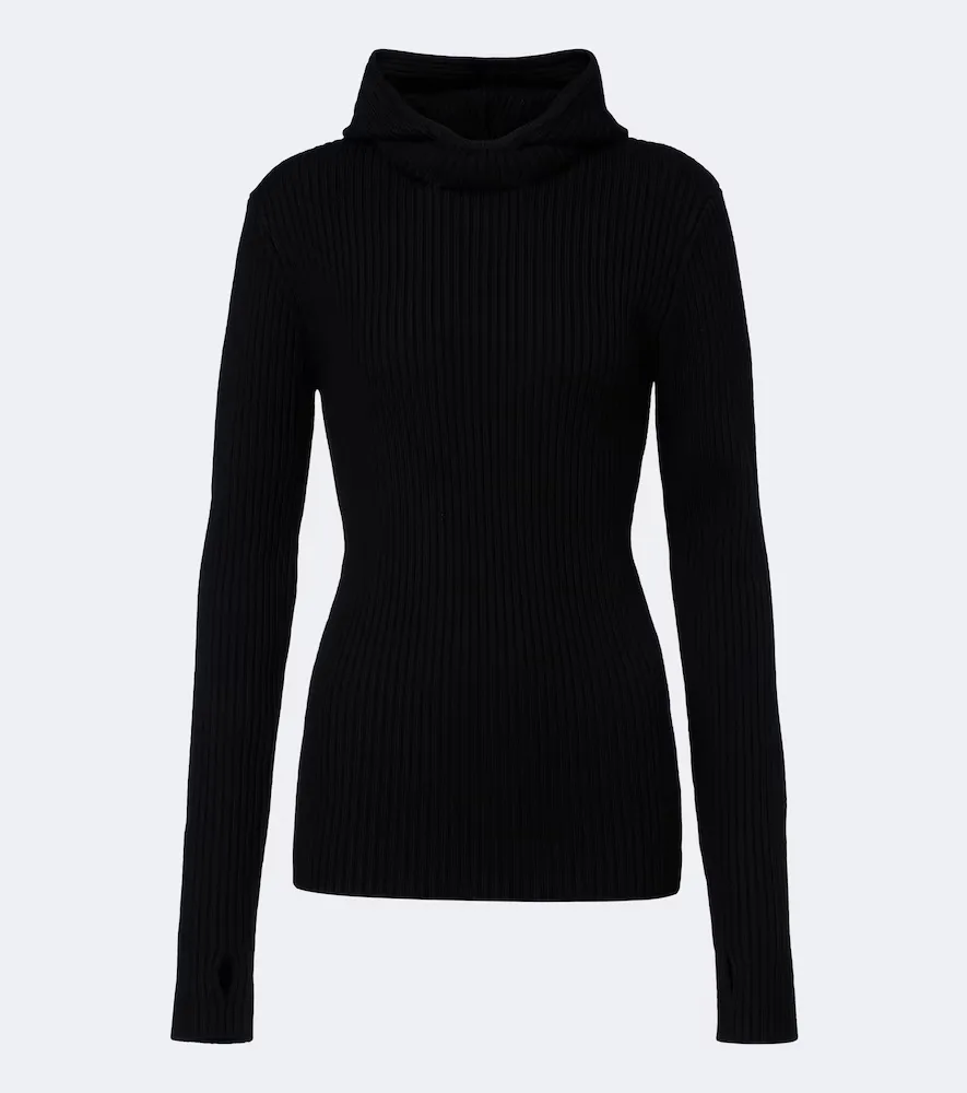 Larice Ribbed-Knit Hooded Wool Sweater