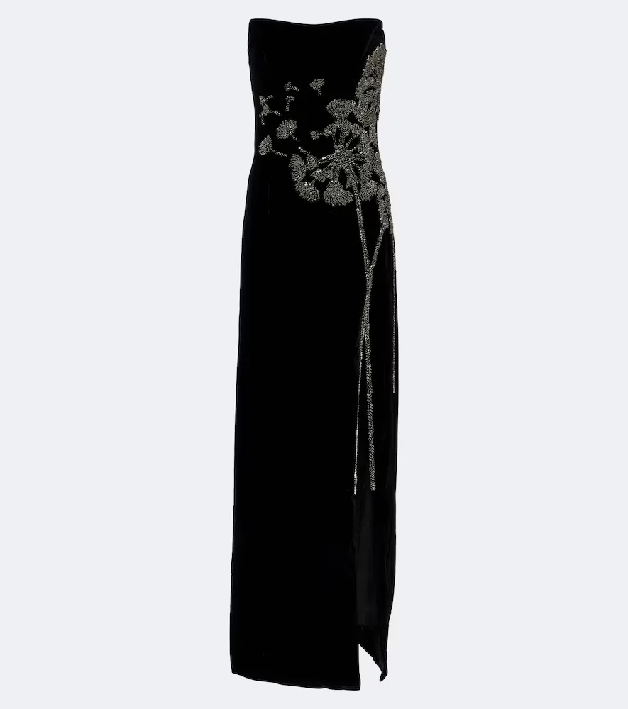 Embellished Strapless Velvet Gown by Costarellos