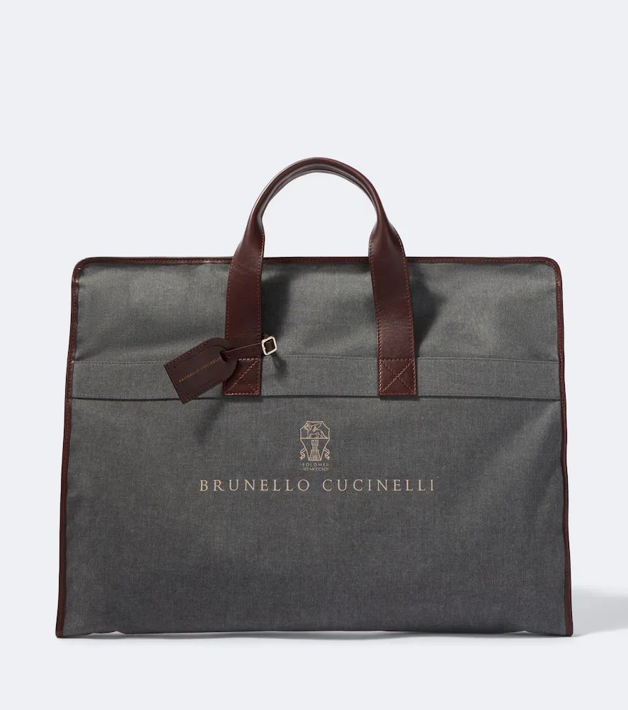 Leather-Trimmed Canvas Garment Bag by Brunello Cucinelli