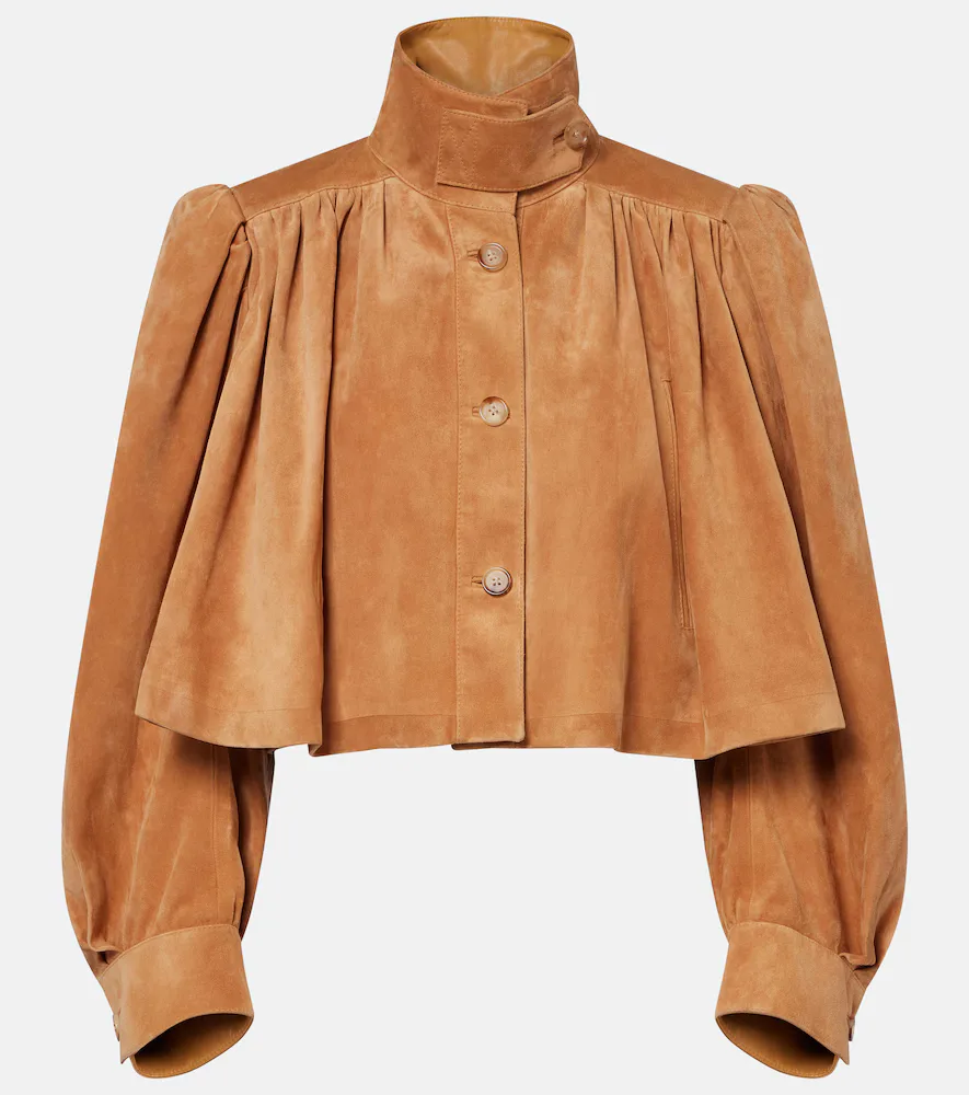 Cropped Gathered Suede Jacket by Chloé