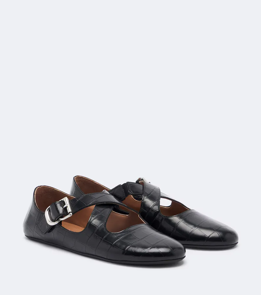 Croc-Effect Leather Ballet Flats by Alaia