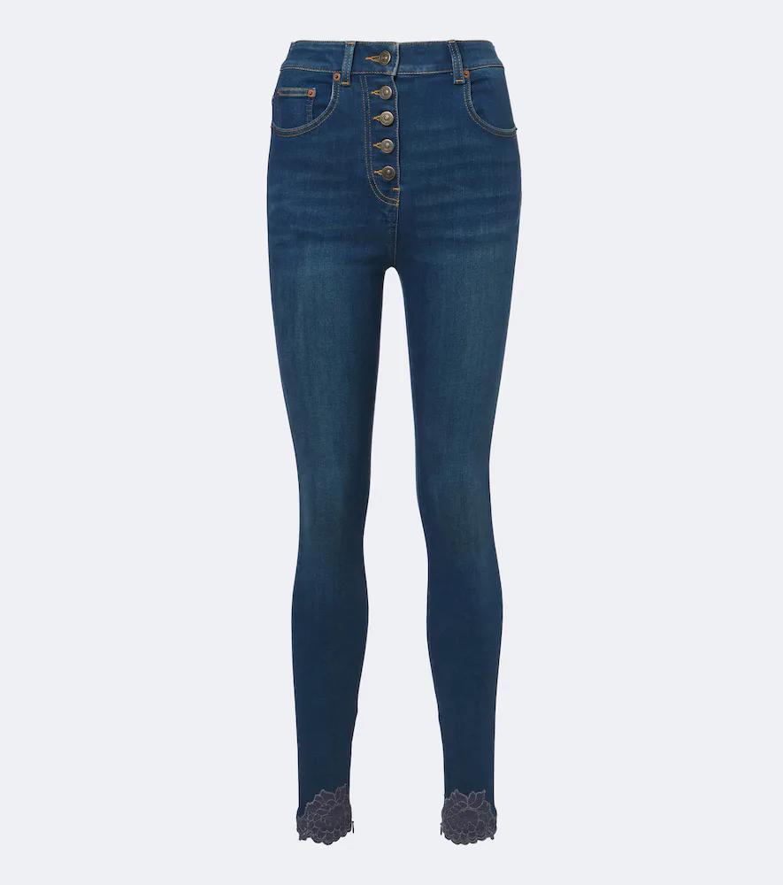 Lace-Trimmed Skinny Jeans by Valentino Garavani